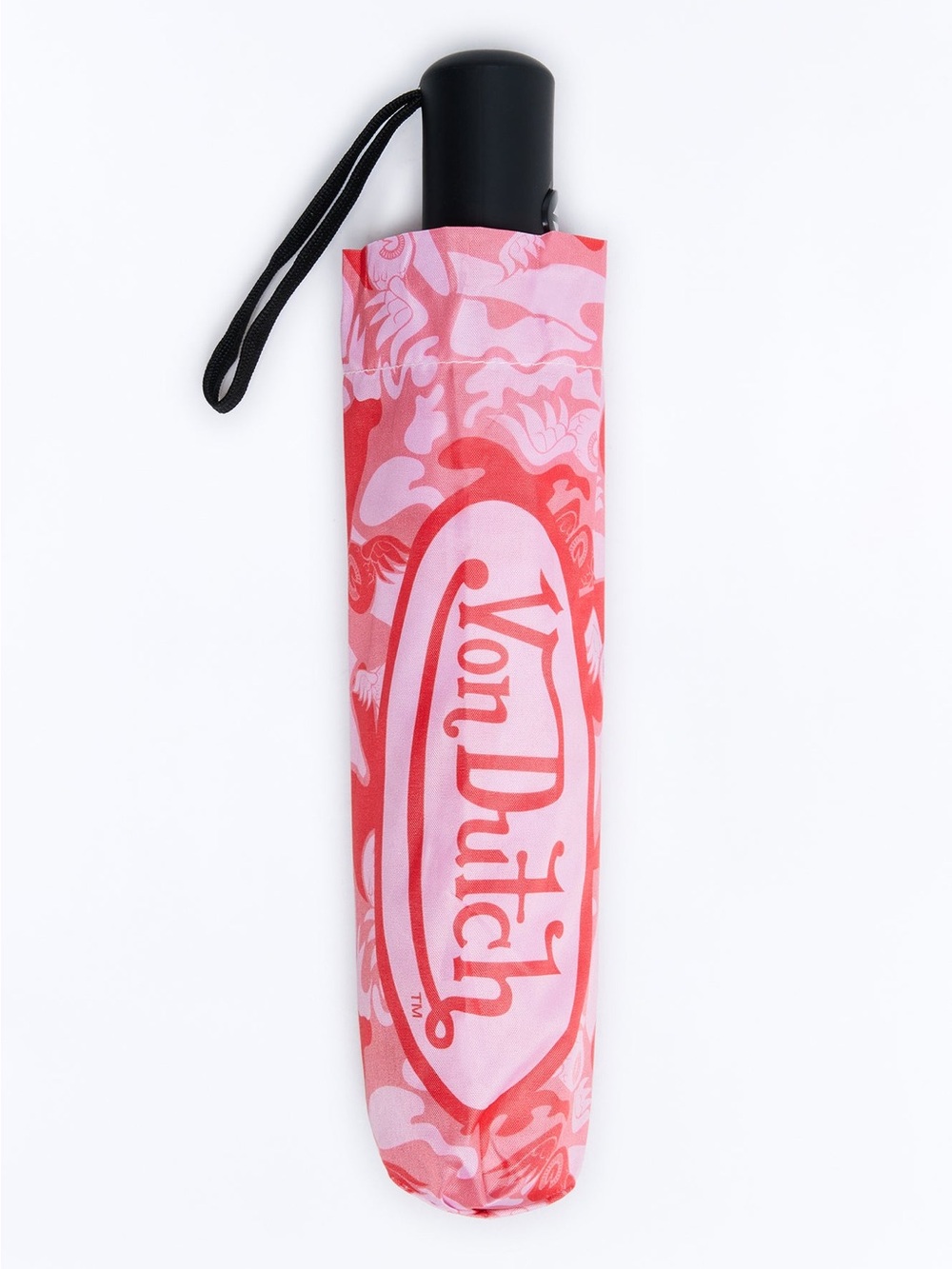 VON DUTCH Logo Pink and Red Camo Print Compact Travel Size Umbrella